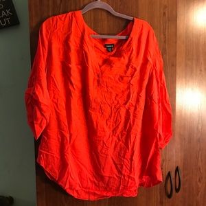 Bright right red 3/4 sleeve, button down top
